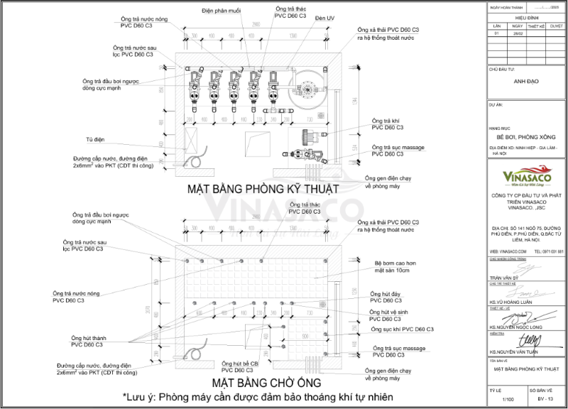 bản vẽ thiết kế mặt bằng bố trí phòng kỹ thuật bể bơi