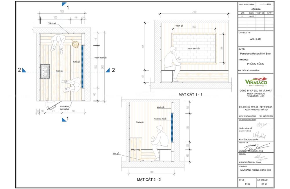 Bản vẽ 2D mặt cắt phòng xông