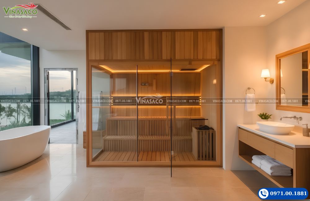 Thi công phòng xông hơi khô sauna bằng gỗ