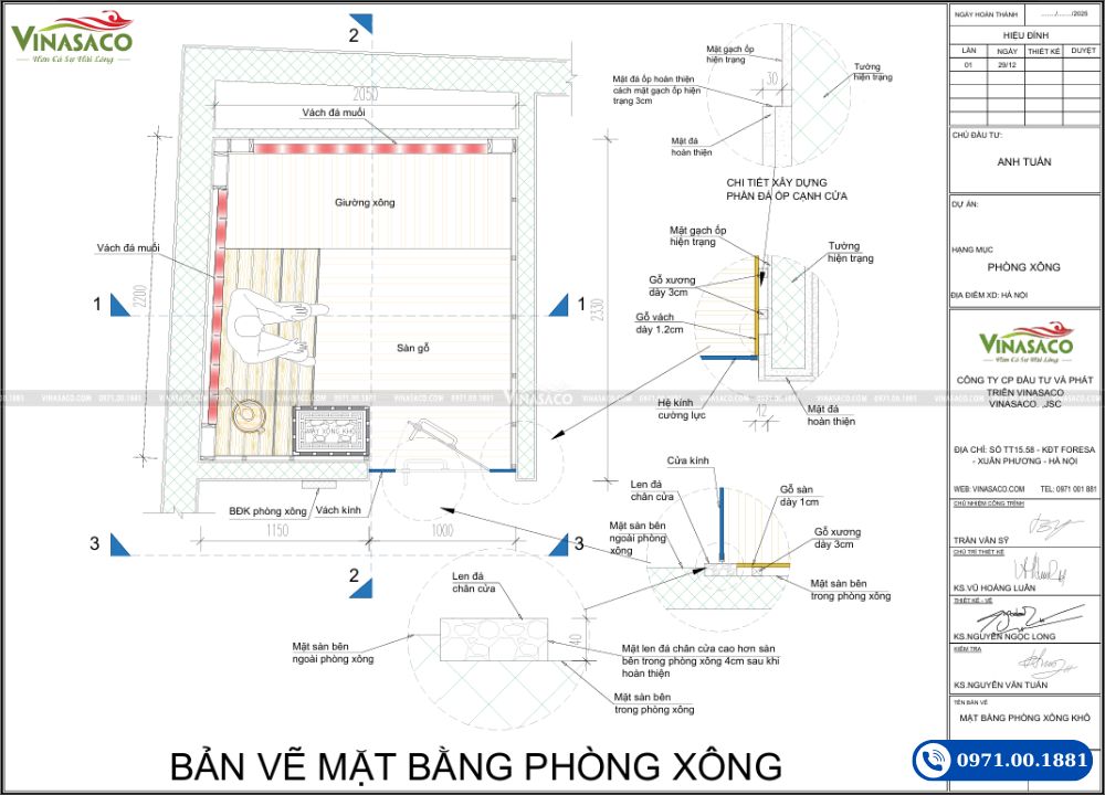Thiết kế phòng xông hơi theo kích thước thực tế