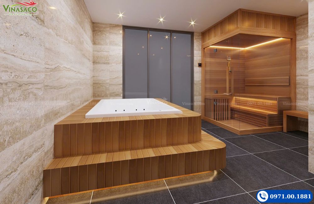 Phòng xông hơi khô kết hợp bồn sục massage cho gia đình