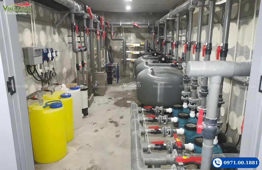 phòng kỹ thuật bể bơi Vinasaco – thi công hệ thống công nghệ bể bơi hiện đại