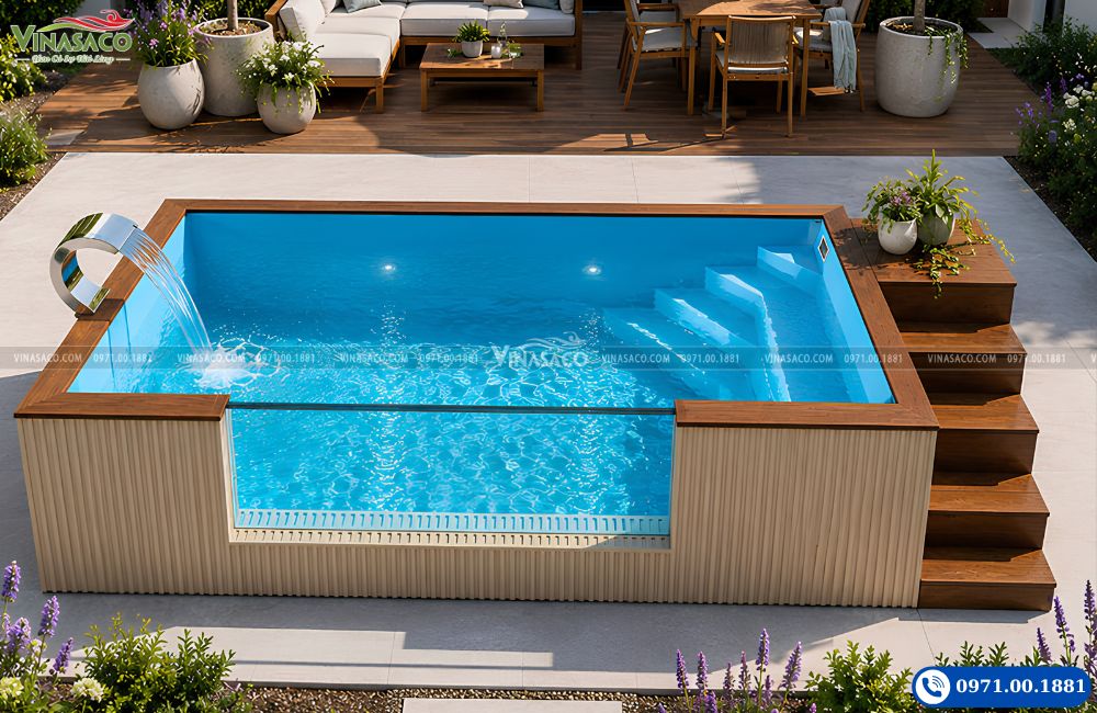 Bể bơi Composite nhập khẩu cao cấp kết hợp Acrylic trong suốt