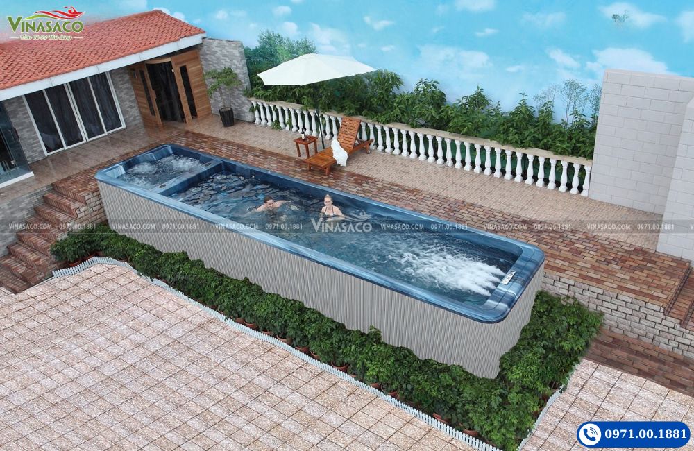 Bể bơi thông minh Jacuzzi WS-S10 lắp đặt tại sân vườn biệt thự