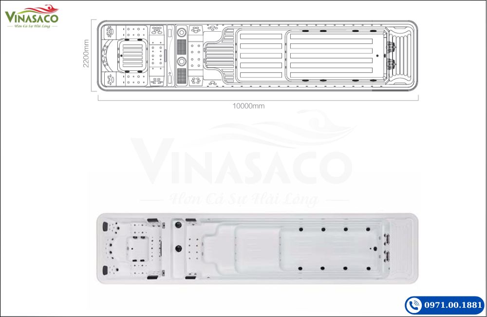 Bản vẽ kích thước Bể bơi thông minh Jacuzzi WS-S10 dài 10 mét