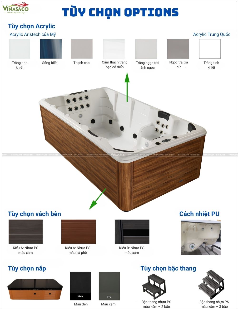 Các tùy chọn Acrylic và vách ngoài của Bể bơi thông minh Jacuzzi WS-S12-T