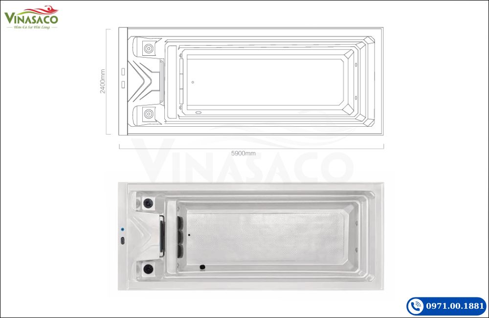 Kích thước bể bơi thông minh WS-PC06ST 5900x2400x1470mm