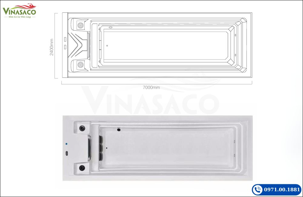 Kích thước tổng thể bể bơi thông minh WS-PC07ST dài 7000 mm