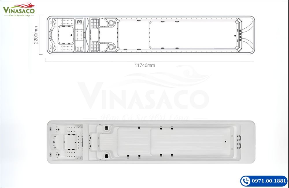 Kích thước tổng thể Bể bơi thông minh Jacuzzi WS-S12