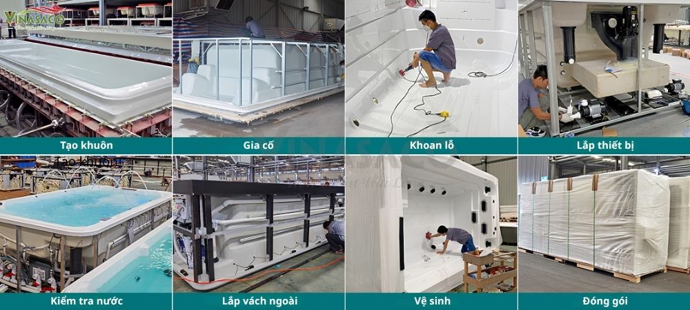 Quy trình sản xuất bể bơi thông minh nguyên chiếc tại nhà máy