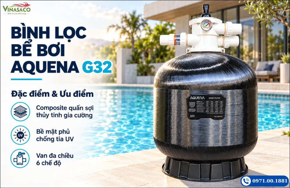 Bình lọc Aquena với thân composite và van đa chiều trên đỉnh
