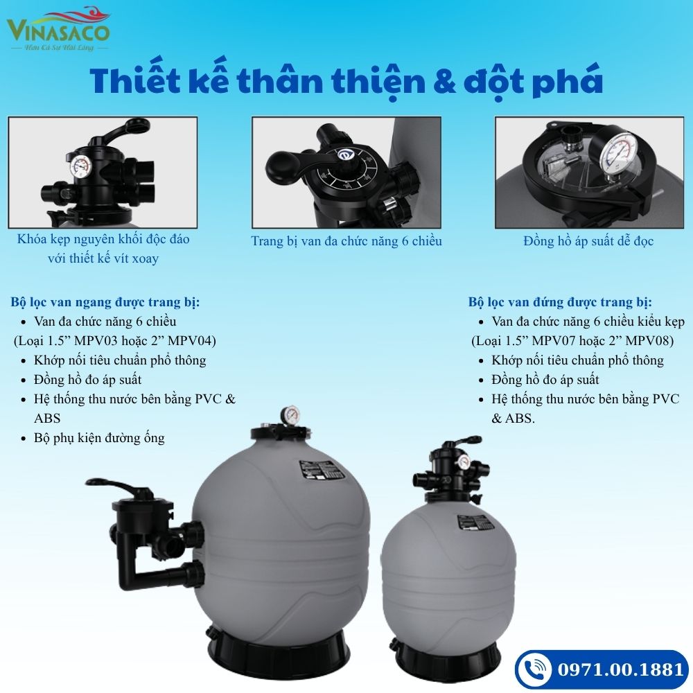 Thiết kế bình lọc bể bơi Emaux MFV & MFS Series