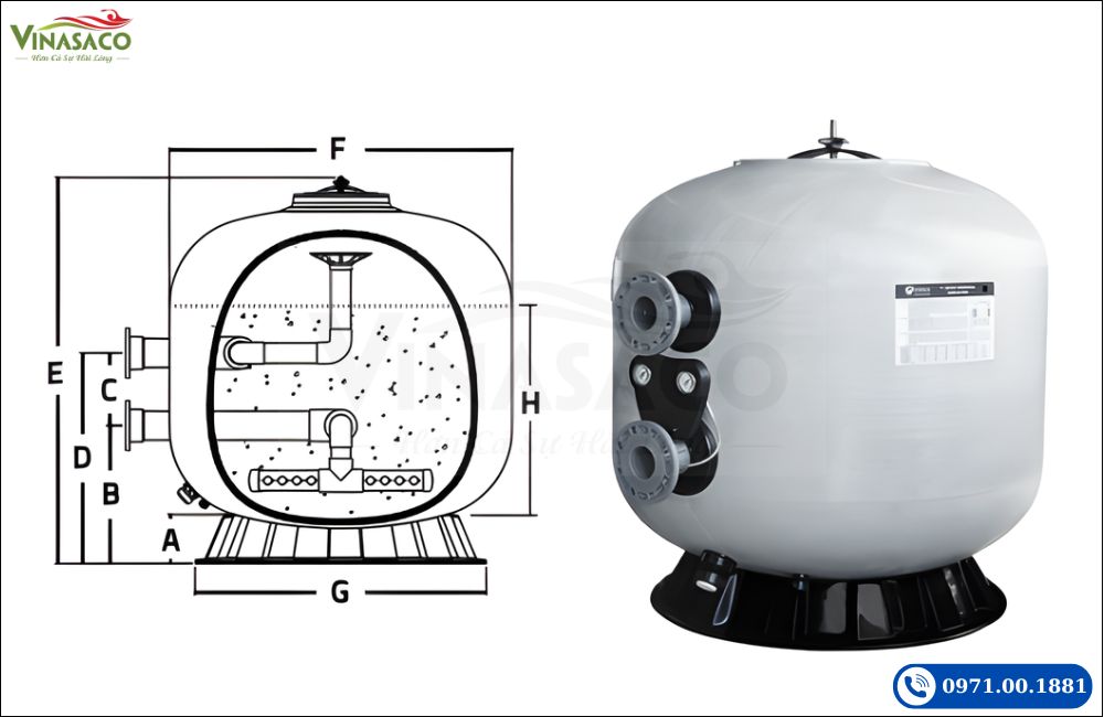 Kích thước bình lọc bể bơi Emaux NL Series