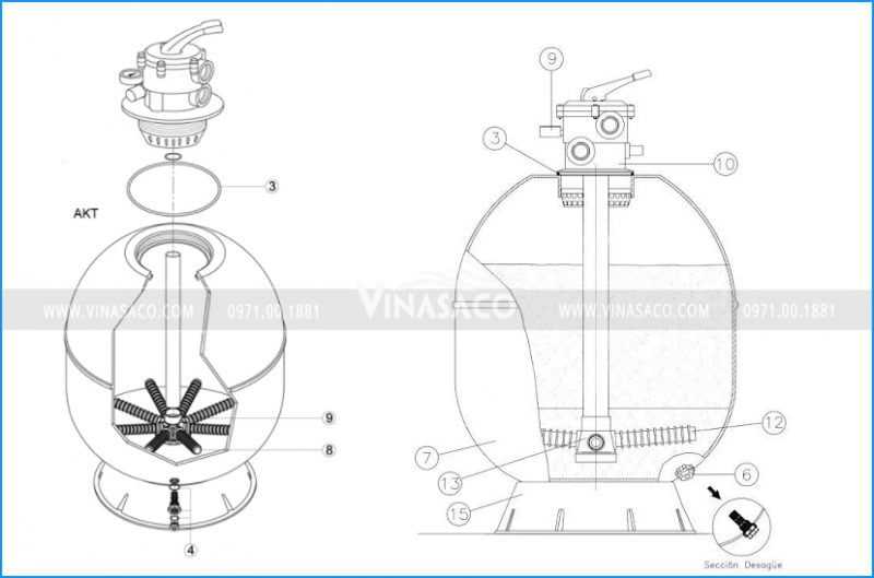 Cấu tạo bình lọc bể bơi Kipsol AKT