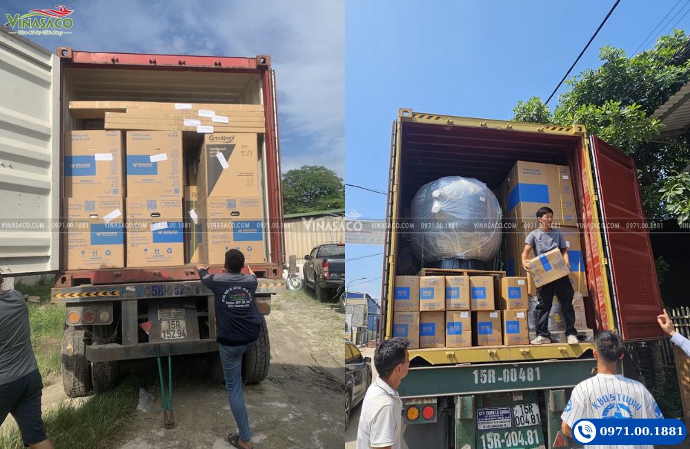 Các kiện thiết bị Minder trong container và hoạt động bốc dỡ hàng
