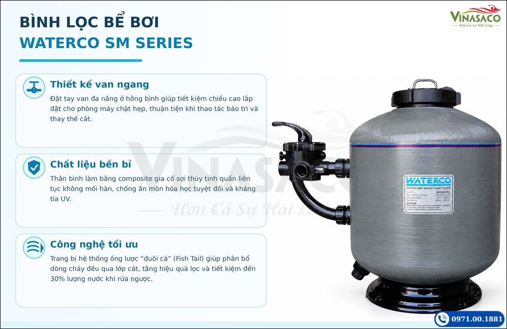 bình lọc bể bơi van ngang Waterco SM Series