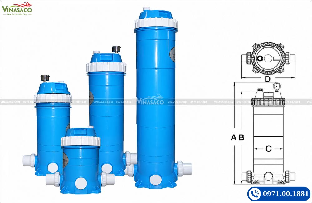 kích thước bình lọc Cartridge AF25 AF50 AF75 AF100 AF150