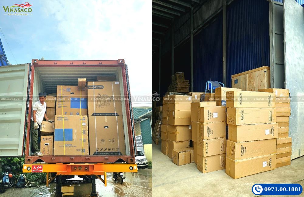 Kiện thiết bị bể bơi trong container và các thùng bình lọc Cartridge tại kho Vinasaco