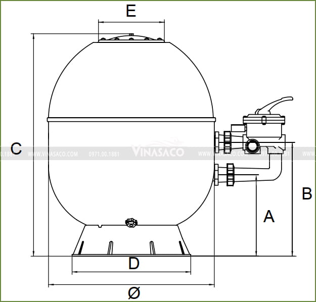 Kích thước của bình lọc AK van ngang