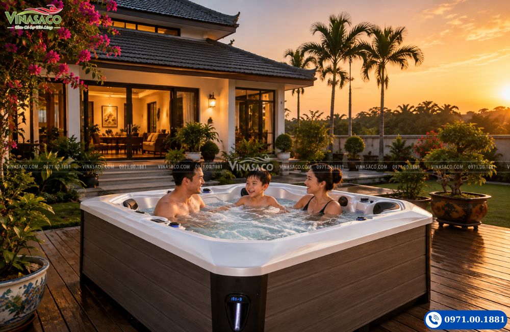 Bồn sục Jacuzzi ngoài trời mang đến không gian thư giãn cho gia đình