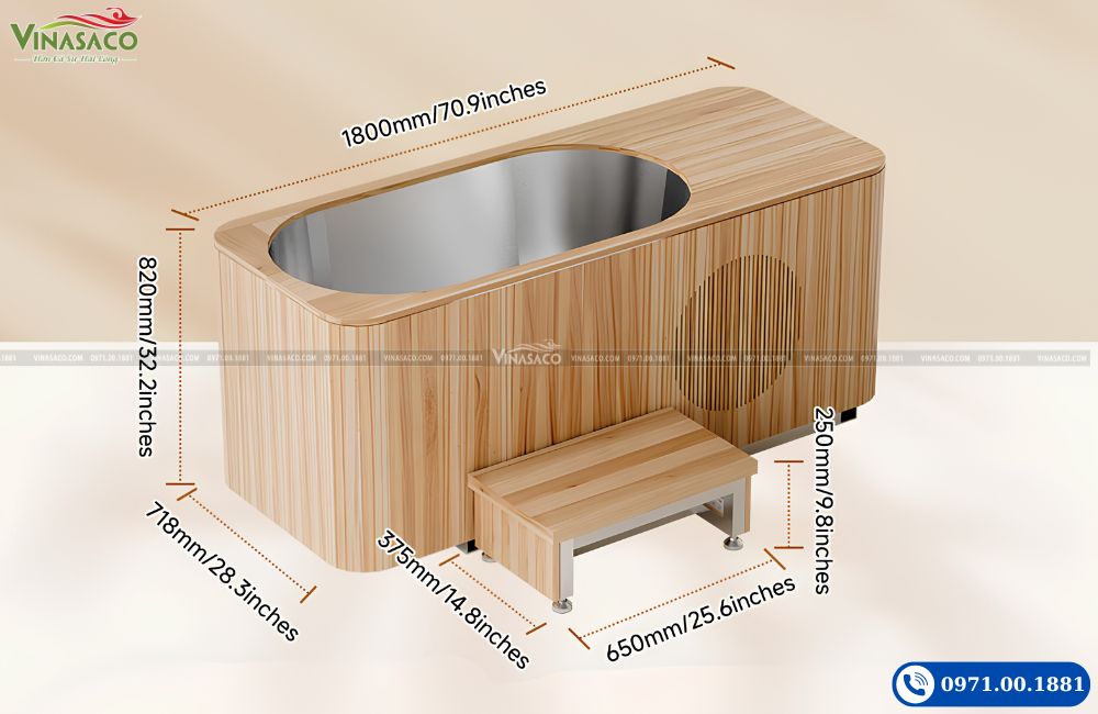 Kích thước bồn ngâm lạnh Coasts WSC-QM 1800x718x820mm