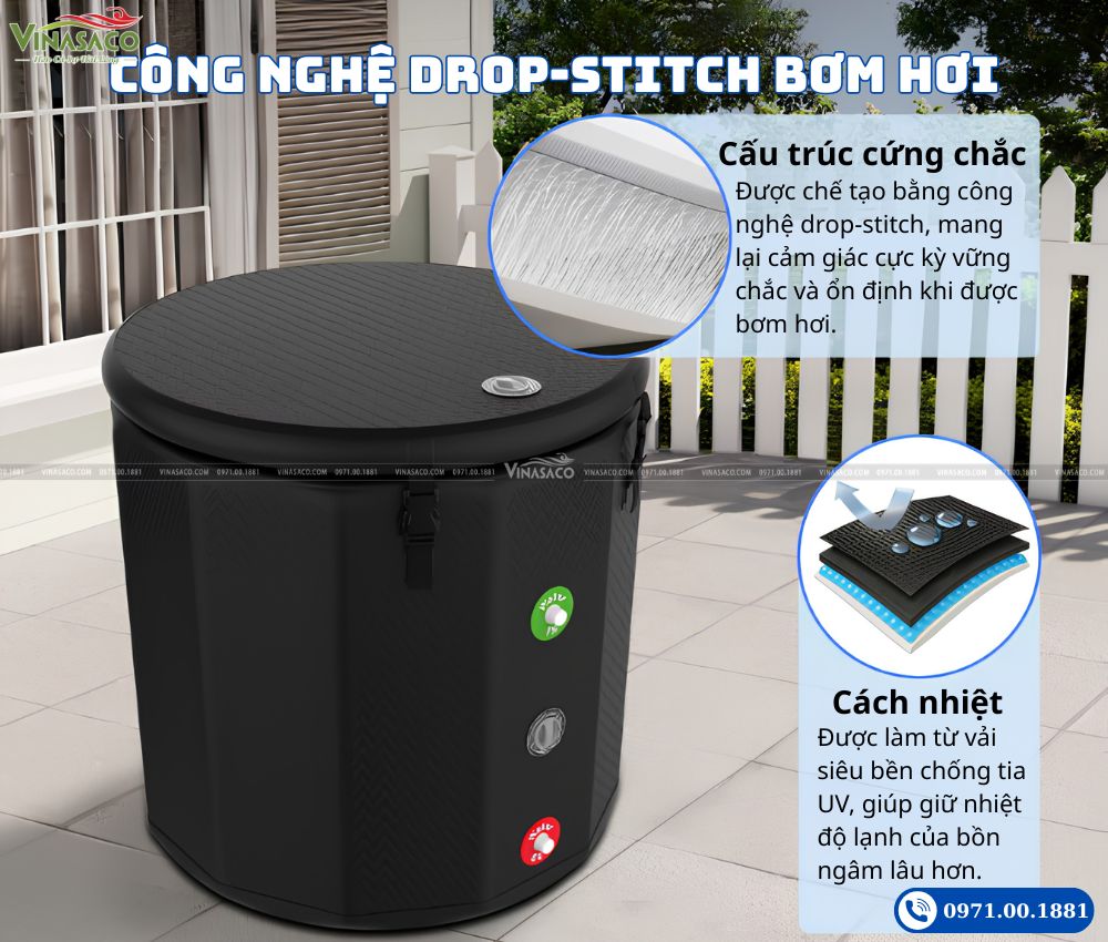 Công nghệ Drop-stitch tạo kết cấu cứng chắc cho bồn ngâm lạnh Coasts WHT-IFB.