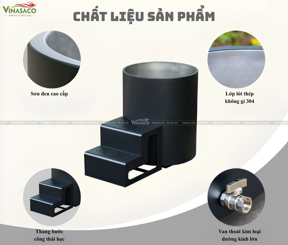 Chất liệu thép không gỉ 304 của bồn ngâm lạnh Coasts WHT-S-810-SS