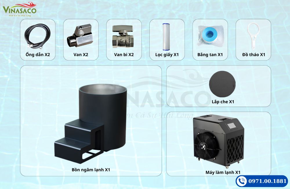 Bộ phụ kiện bồn ngâm lạnh Coasts WHT-S-810-SS và máy làm lạnh