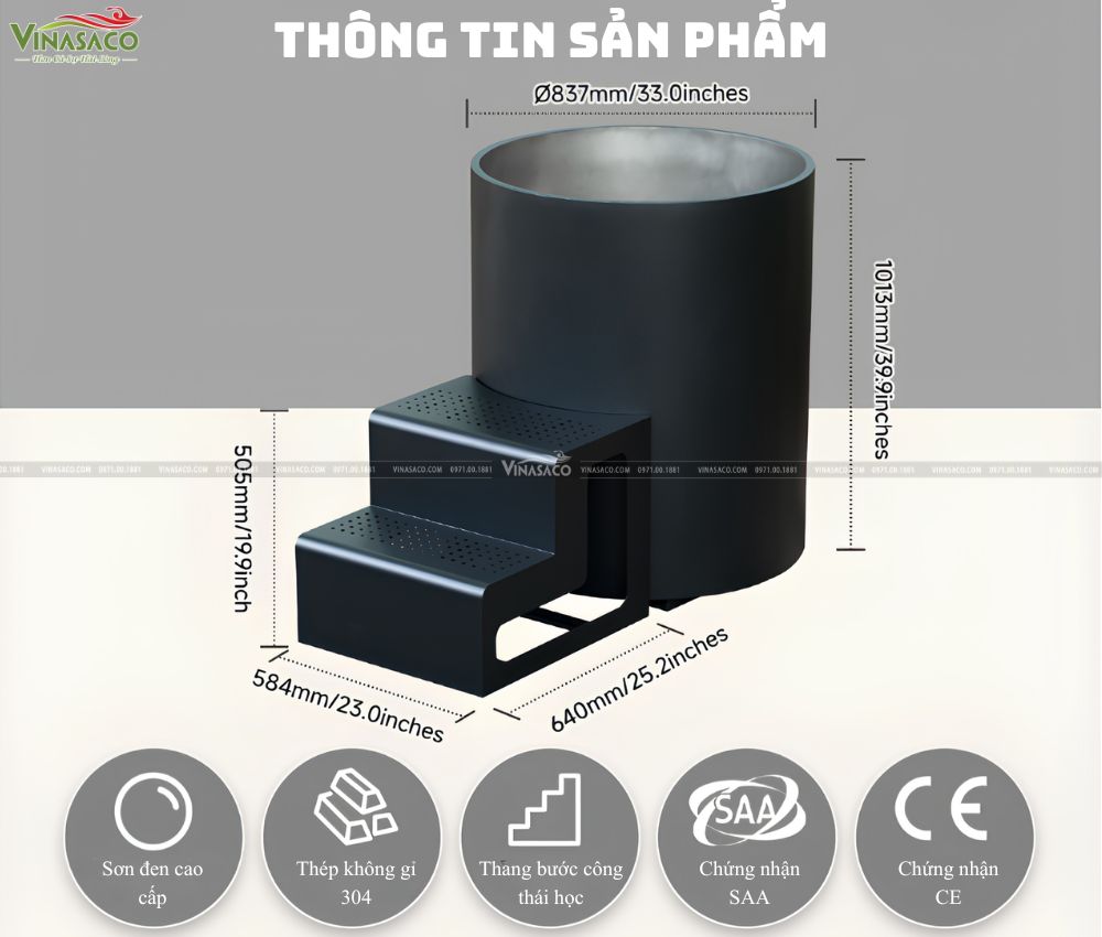 Kích thước bồn ngâm lạnh Coasts WHT-S-810-SS bằng thép không gỉ