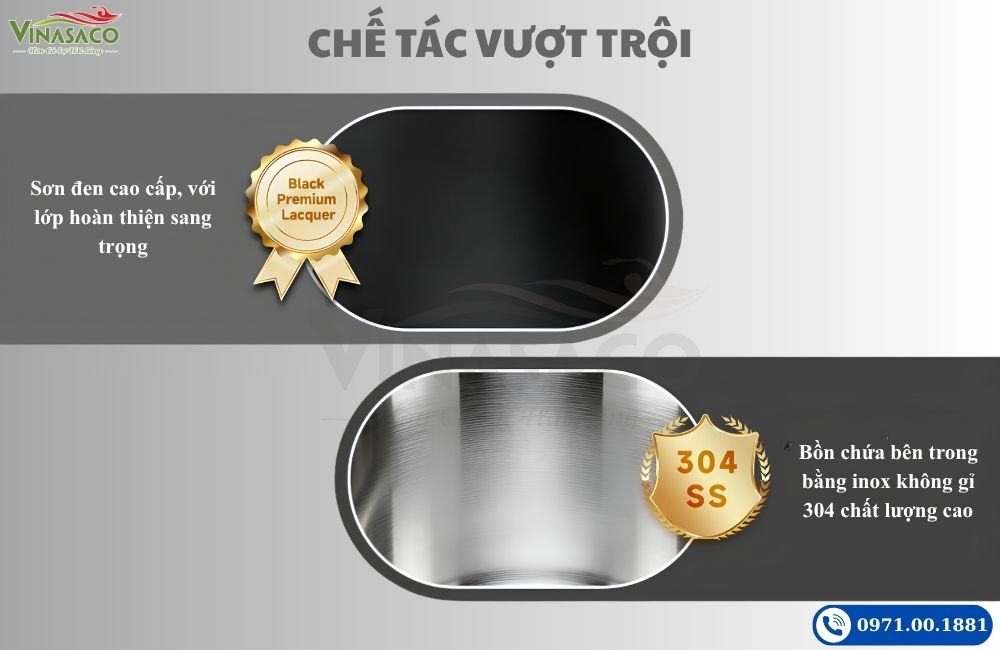 chất liệu inox 304 và sơn đen bồn ngâm lạnh coasts WSC-F