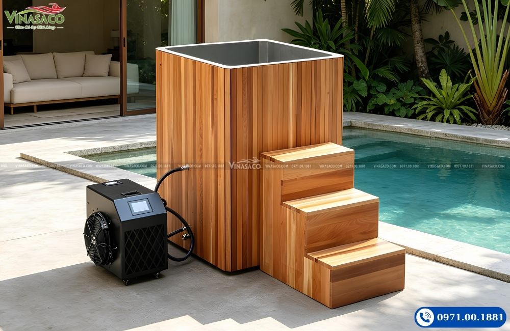 Bồn ngâm lạnh Coasts WSC-FX lắp đặt ngoài trời cùng chiller