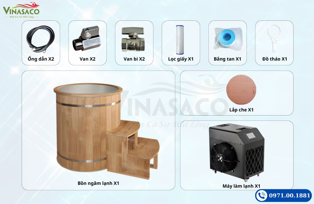 Bộ phụ kiện bồn ngâm lạnh Coasts WHT-S-810-RS và máy làm lạnh