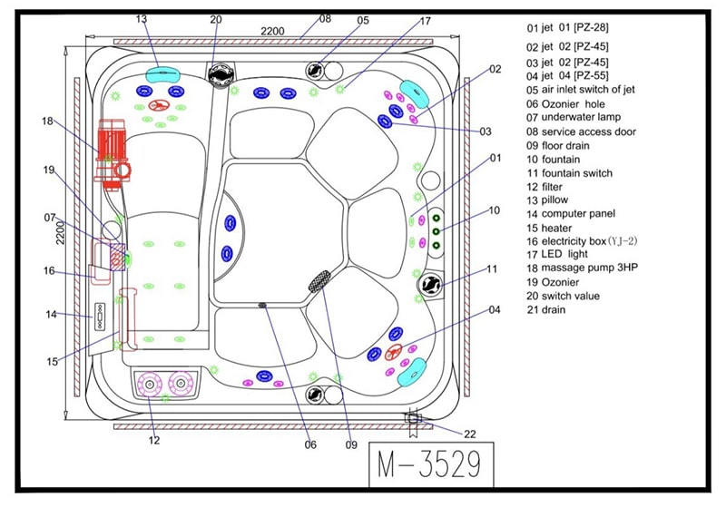 Ảnh cấu tạo bồn tắm massage Monalisa m3529