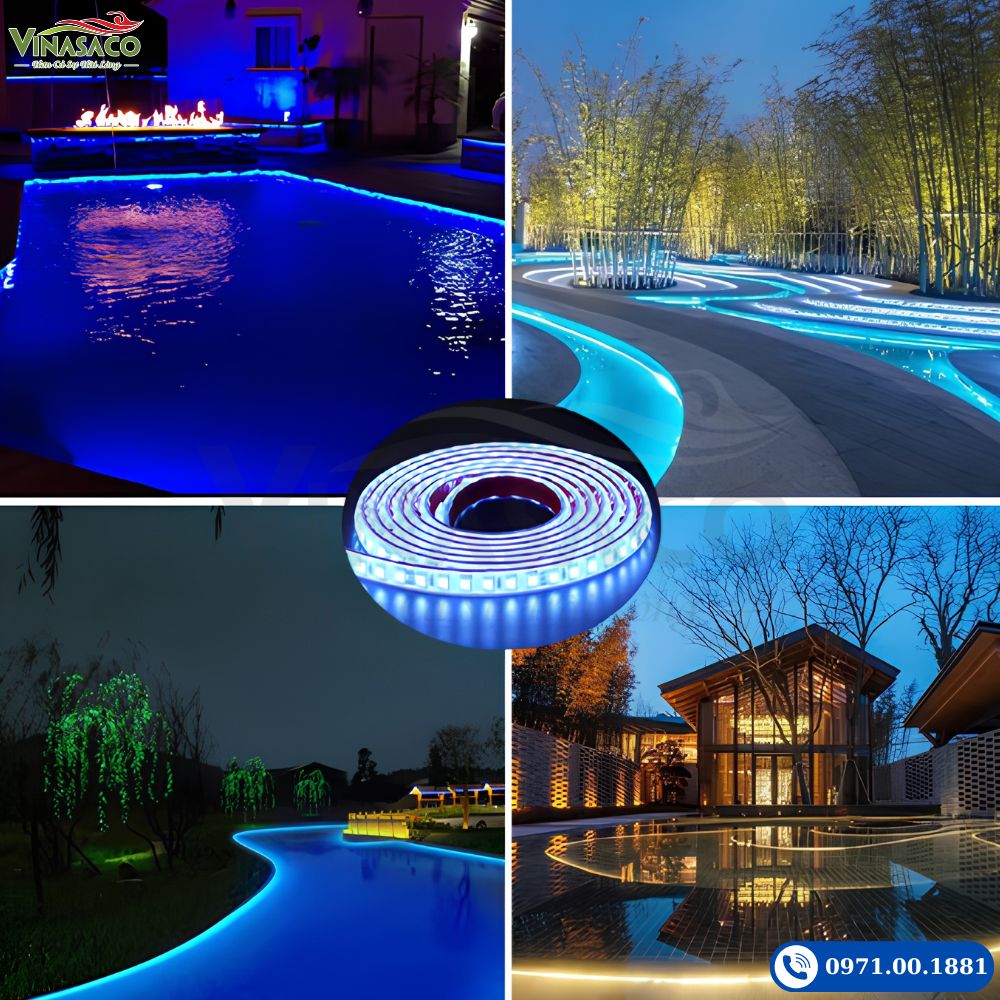 Ứng dụng dây đèn LED bể bơi DD01 trong hồ bơi và cảnh quan