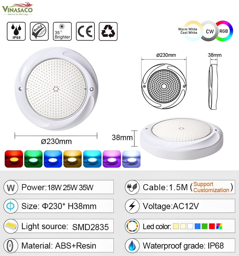 Màu sắc ánh sáng đèn bể bơi YC230-AP