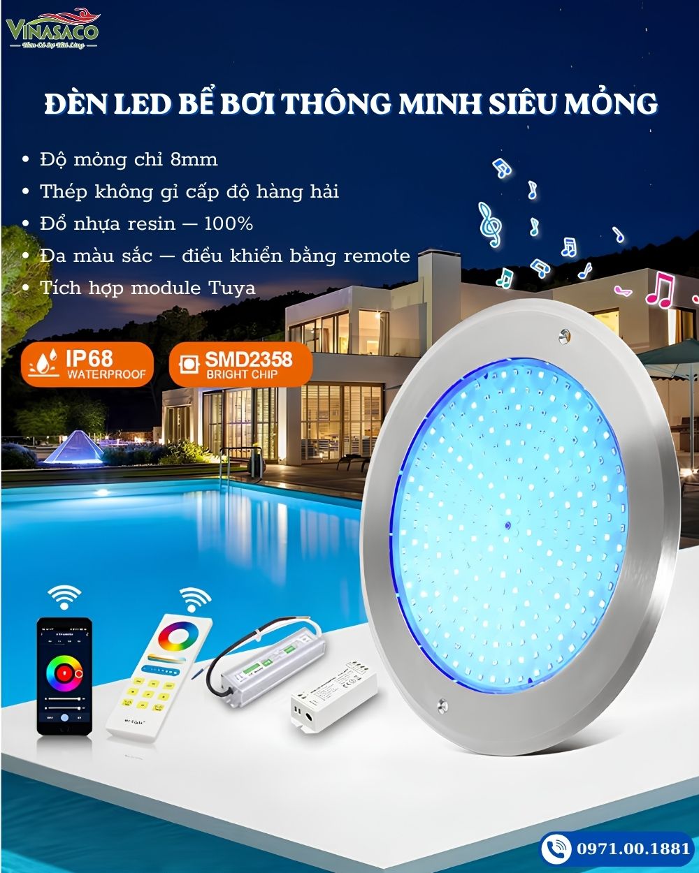 Đèn LED treo thành bể bơi siêu mỏng UT230-SP