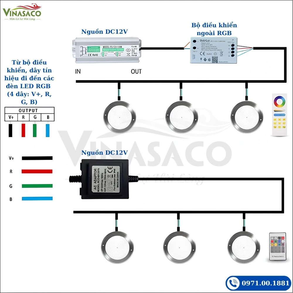 Sơ đồ đấu nối đèn bể bơi UT230-SP