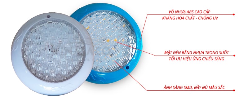Cấu tạo đèn led bể bơi vỏ nhựa (mẫu mới)