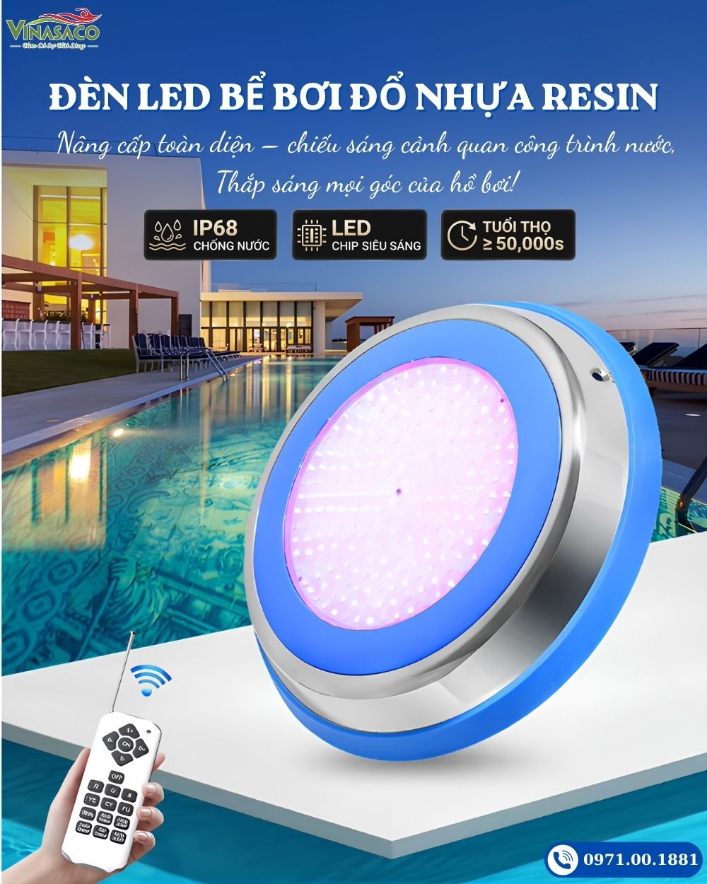 Đèn LED treo thành bể bơi YC230-SP chống nước IP68