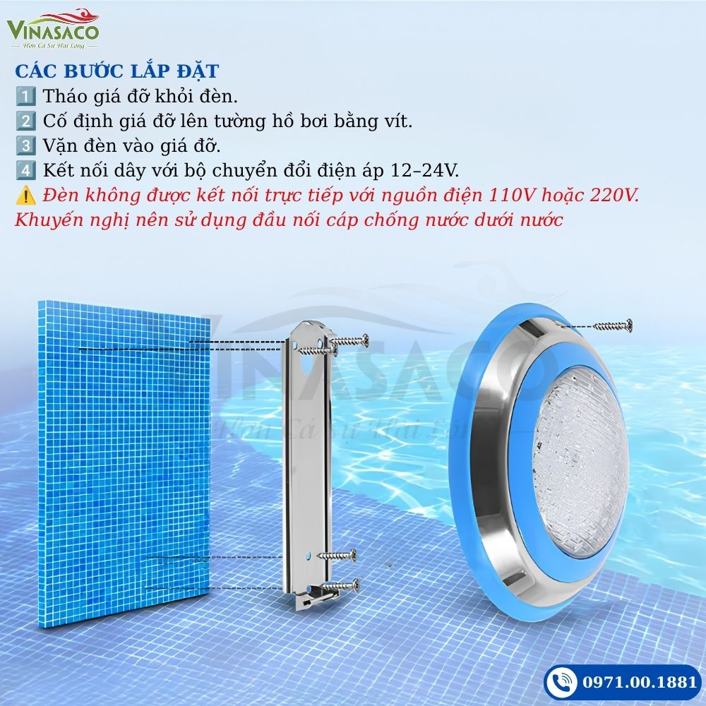 Hướng dẫn lắp đặt đèn LED treo thành bể bơi YC230-SS