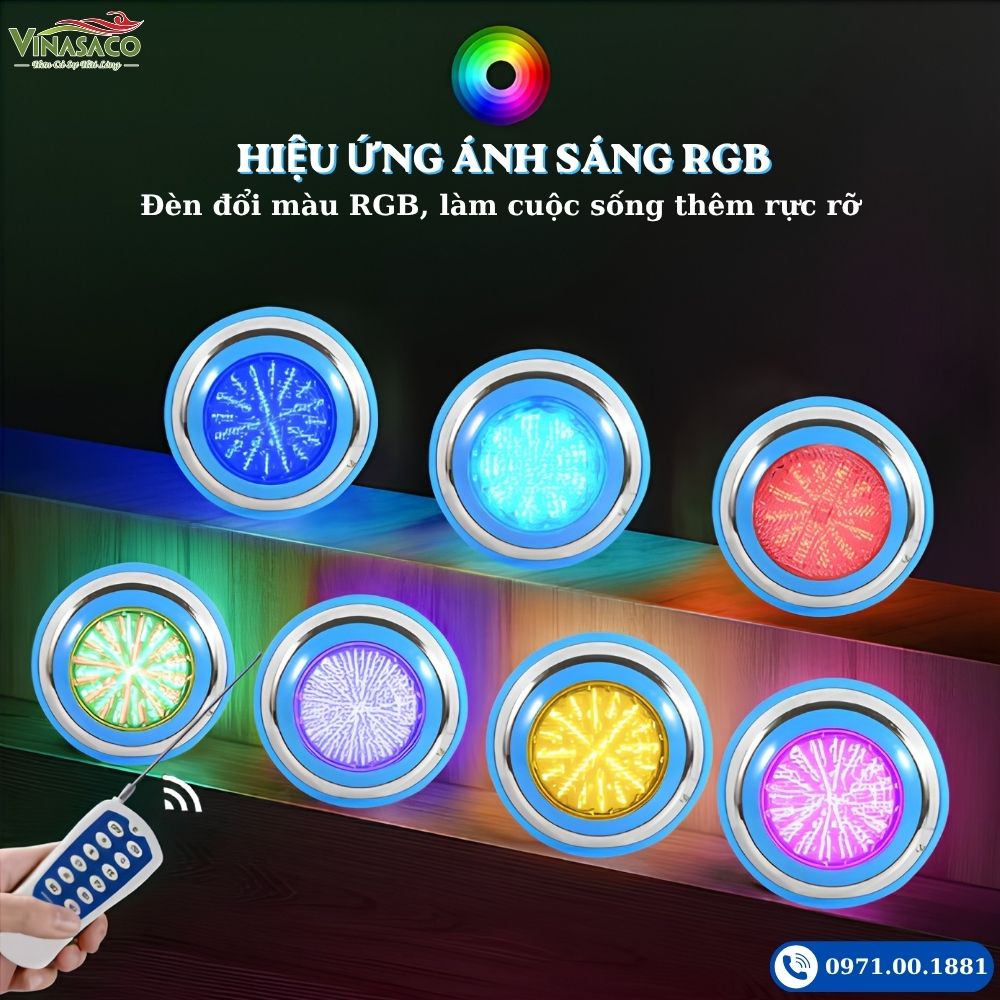 Hiệu ứng RGB đổi màu của đèn LED treo thành bể bơi YC230-SS