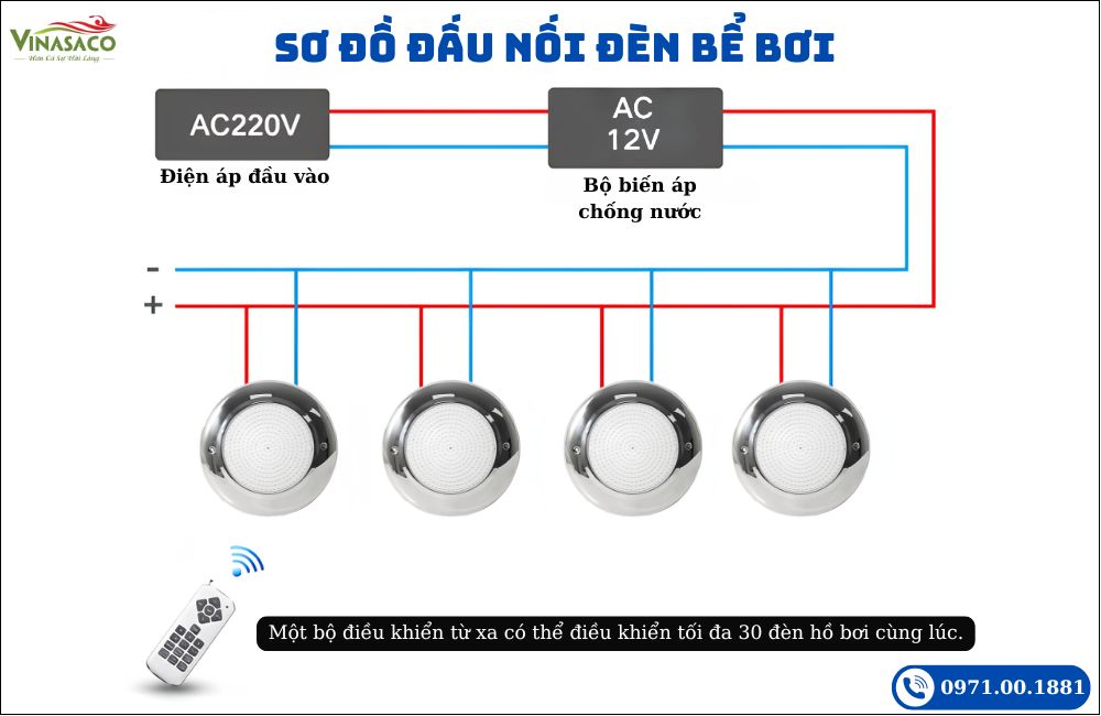 Sơ đồ đấu nối đèn LED bể bơi YC260-3SP