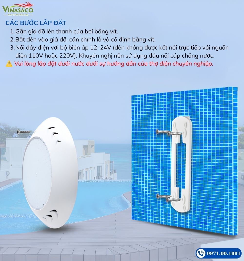 Hướng dẫn lắp đặt đèn LED treo thành bể bơi YC260-AP
