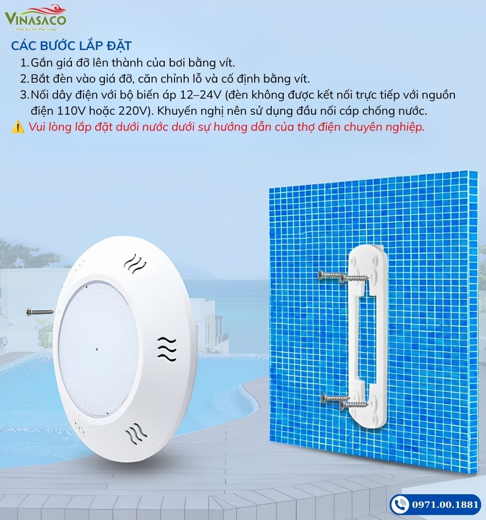 Hướng dẫn lắp đặt đèn LED treo thành bể bơi YC280-AP