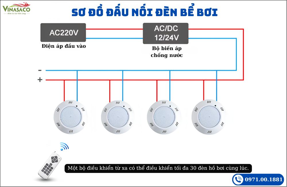cách đấu nối đèn bể bơi