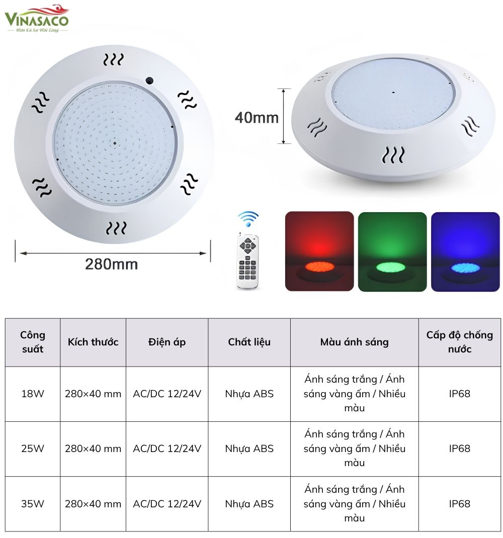 Thông số kỹ thuật dèn LED treo thành bể bơi YC280-AP