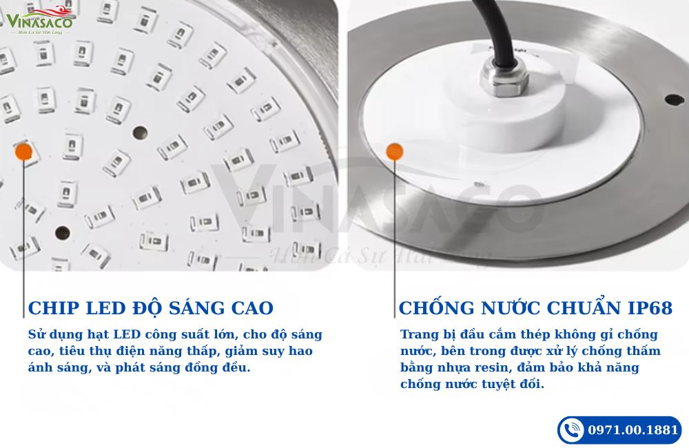 Cấu tạo chống nước IP68 của đèn LED bể bơi UT230-2SP
