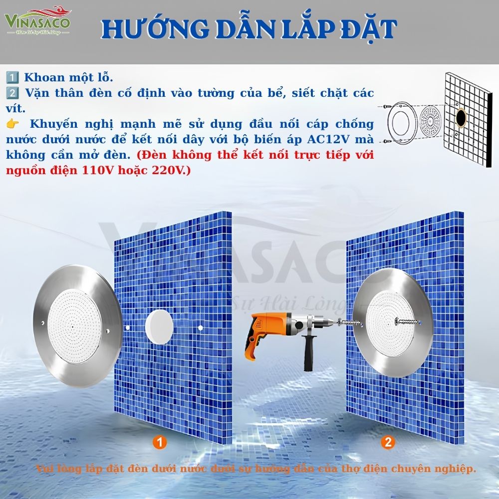 Hướng dẫn lắp đặt đèn LED bể bơi UT230-2SP
