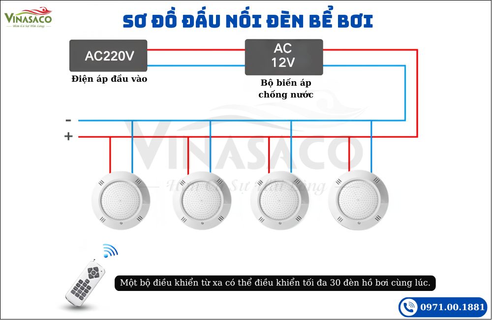 Sơ đồ đấu nối đèn LED bể bơi YC260-2AP