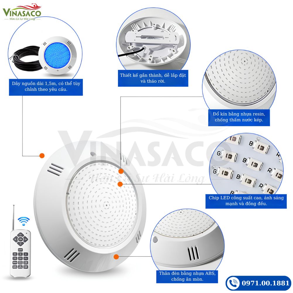 Cấu tạo đèn LED treo thành bể bơi YC260-2AP